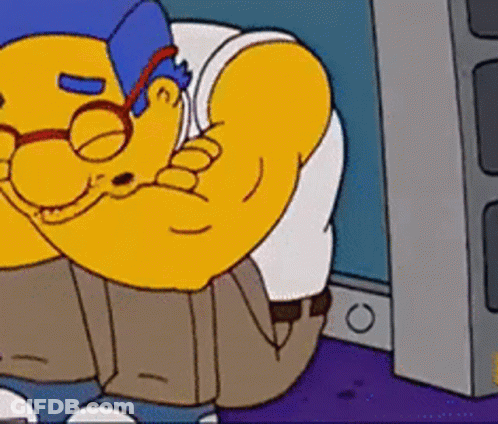 Cartoon Character With Blue Hat And Glasses Flexing GIF