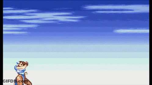 Cartoon Character With Blue Scarf In Blue Sky GIF