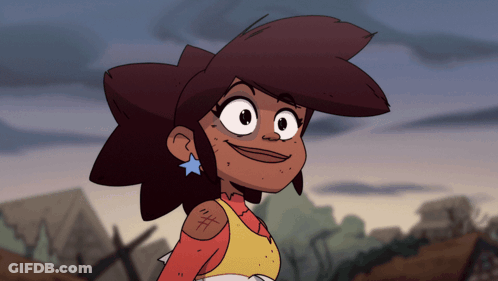 Cartoon Character With Blue Star On Ear Smiles GIF