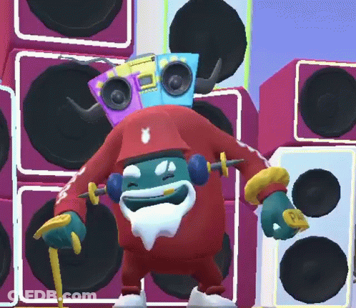 Cartoon Character With Boombox On Head And Cane GIF
