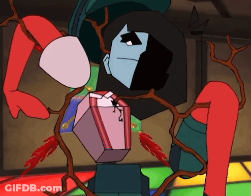 Cartoon Character With Box In Chest Surrounded By Branches GIF