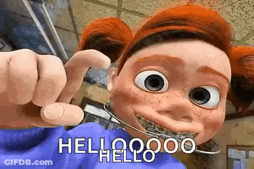 Cartoon Character With Braces Giving Hello Sign GIF