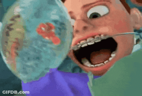 Cartoon Character With Braces Looking At Something GIF