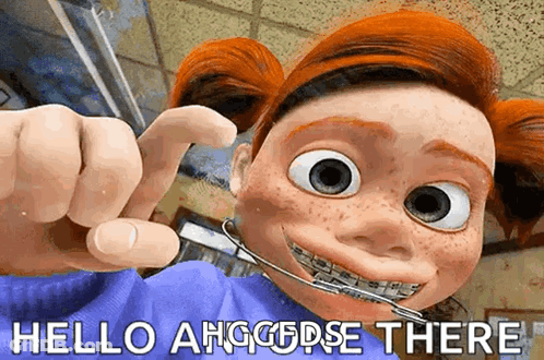 Cartoon Character With Braces Saying Hello Ahggepse There GIF