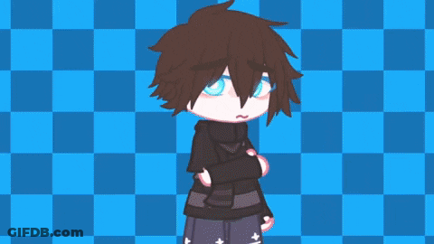 Cartoon Character With Brown Hair And Blue Eyes On Blue Checkered Background GIF