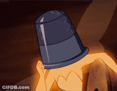 Cartoon Character With Bucket On Head GIF
