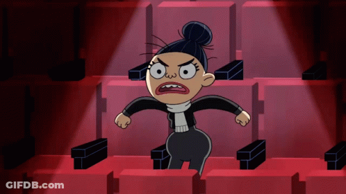 Cartoon Character With Bun In Red Seats GIF