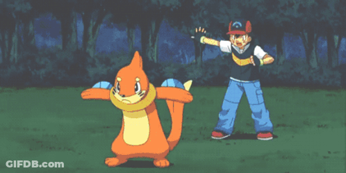 Cartoon Character With C On Hat Fighting Pokemon GIF