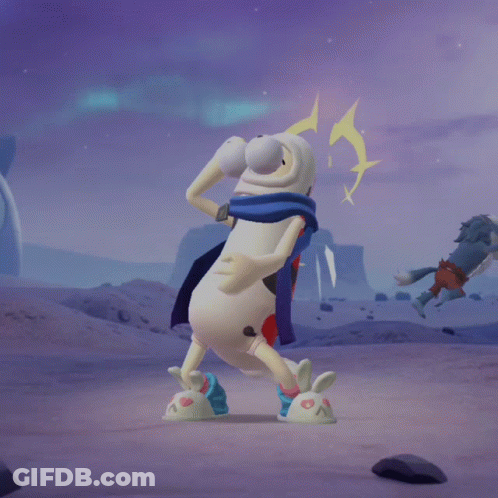 Cartoon Character With Cape And Bunny Shoes GIF