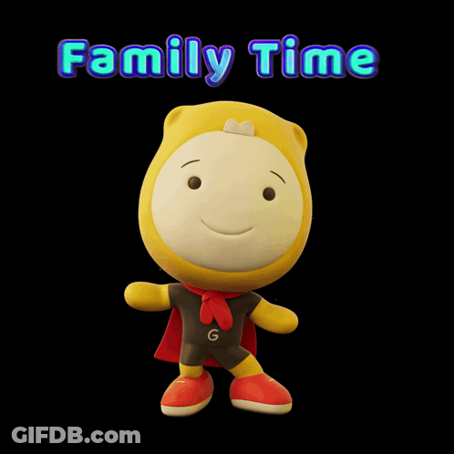 Cartoon Character With Cape Saying Family Time GIF