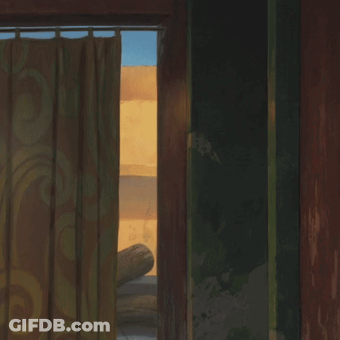 Cartoon Character With Chain In Doorway GIF