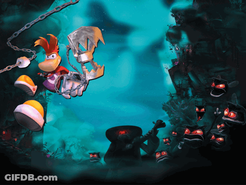 Cartoon Character With Chain Surrounded By Monsters GIF