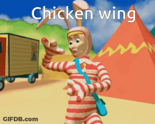 Cartoon Character With Chicken Wing Text GIF