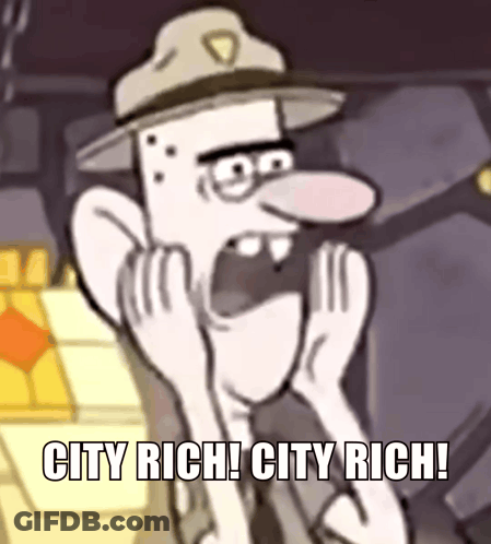 Cartoon Character With City Rich GIF
