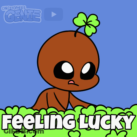 Cartoon Character With Clover Saying Feeling Lucky GIF