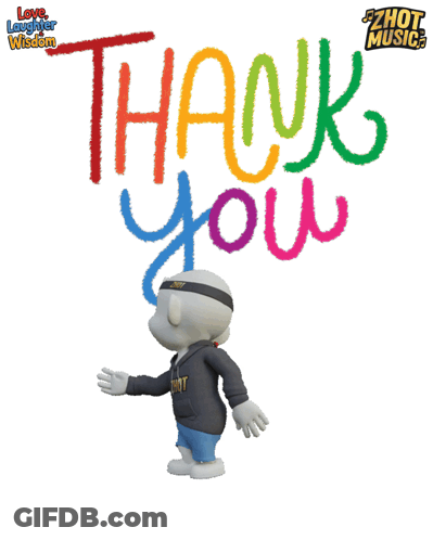 Cartoon Character With Colorful Thank You Sign GIF