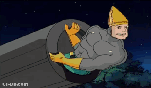 Cartoon Character With Cone Head Sitting On Tire GIF