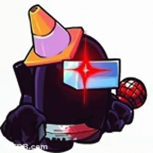 Cartoon Character With Cone On Head And Knife GIF