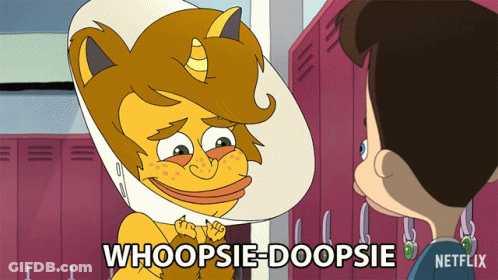 Cartoon Character With Cone Saying Whoopsie-Doopsie GIF