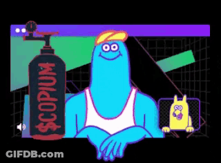 Cartoon Character With Copium Bottle GIF