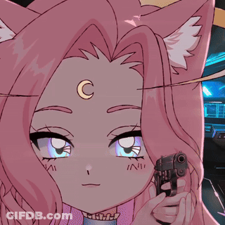 Cartoon Character With Crescent Moon On Forehead Holding Gun GIF