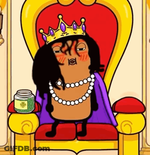 Cartoon Character With Crown And Necklace On Throne GIF
