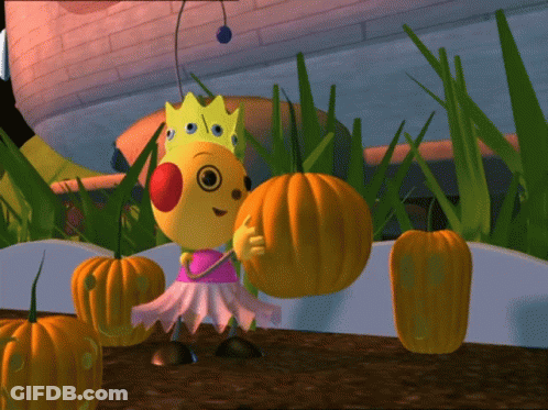 Cartoon Character With Crown Holding Pumpkin GIF