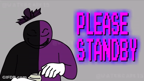 Cartoon Character With Crown Saying Please Standby GIF