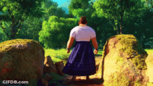 Cartoon Character With Curly Hair On Dirt Path In Woods GIF