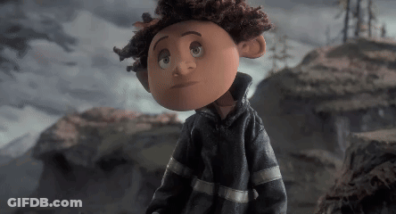 Cartoon Character With Curly Hair On Rocky Hillside GIF