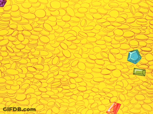 Cartoon Character With Diamond On Head Surrounded By Yellow Coins GIF