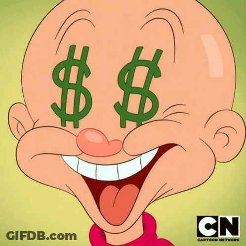 Cartoon Character With Dollar Signs Eyes And CN Logo GIF