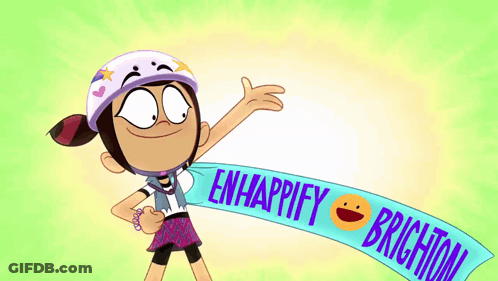 Cartoon Character With Enhappify Brighton Banner GIF