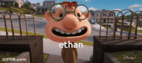 Cartoon Character With Ethan Written On Face GIF