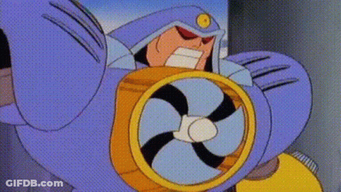 Cartoon Character With Fan In Chest GIF