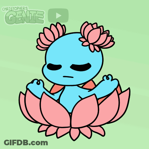 Cartoon Character With Flower On Head Sitting On Pink Flower GIF