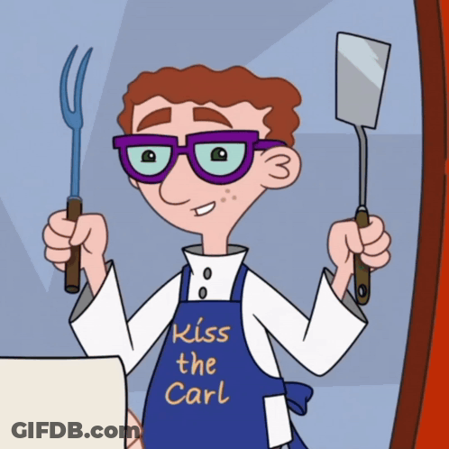 Cartoon Character With Glasses And Apron Saying Kiss The Carl GIF