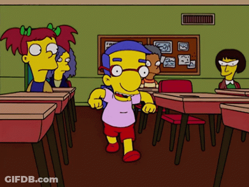 Cartoon Character With Glasses And Backpack Walking In Classroom GIF
