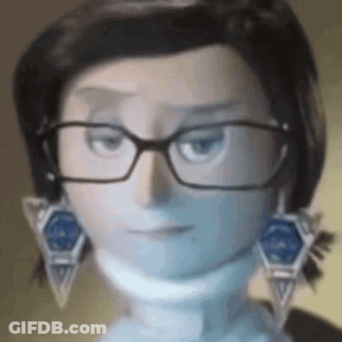 Cartoon Character With Glasses And Earrings Looking At Camera GIF
