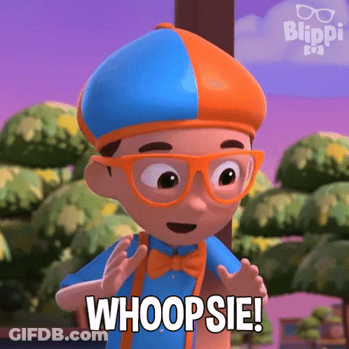 Cartoon Character With Glasses And Hat Saying Whoopsie GIF