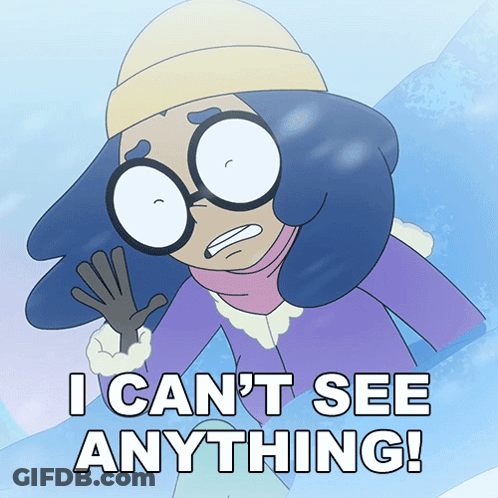 Cartoon Character With Glasses And Hat Says I Can't See GIF