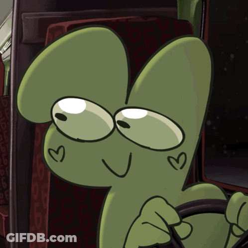 Cartoon Character With Glasses And Hearts Driving Car GIF