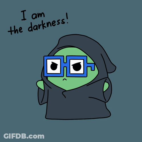 Cartoon Character With Glasses And Hood Saying I Am The Darkness GIF