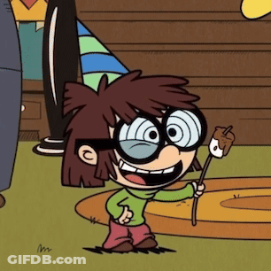 Cartoon Character With Glasses And Party Hat Holding Marshmallow GIF
