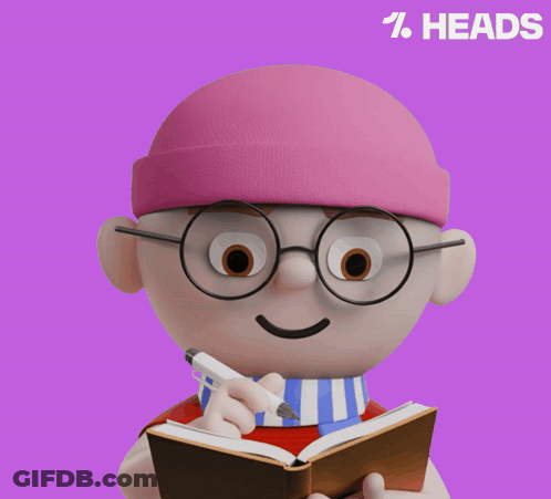 Cartoon Character With Glasses And Pink Hat Holding Notebook And Pen GIF