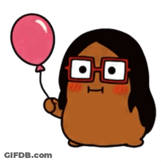 Cartoon Character With Glasses Holding Pink Balloon GIF