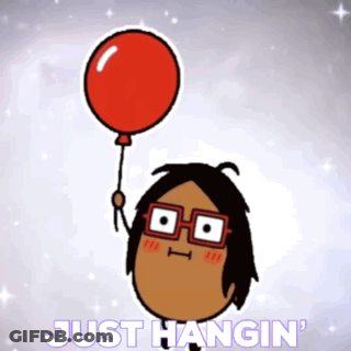 Cartoon Character With Glasses Holding Red Balloon Just Hangin GIF