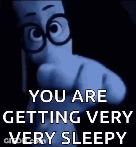 Cartoon Character With Glasses Pointing At Sleepy Person GIF