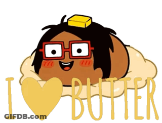 Cartoon Character With Glasses Says I Love Butter With Butter On Head GIF