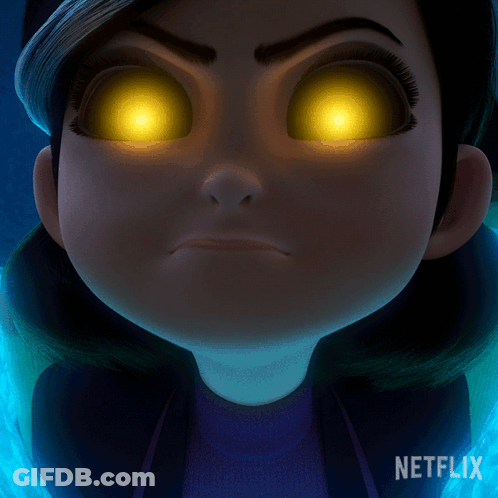 Cartoon Character With Glowing Eyes And Netflix Logo GIF